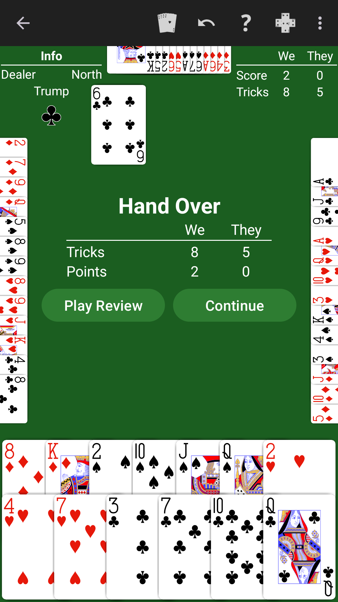 Whist show tricks taken score